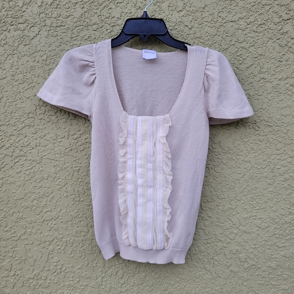 Red Valentino Beige Wool Ruffle Lace Short Sleeve Sweater - Picture 1 of 5
